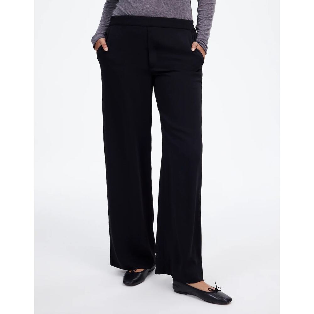 Madewell EUC Med Pull On Straight Wide Leg Pants Crepe Black 90s Classic Office